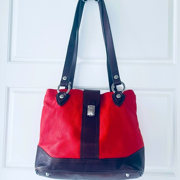 CHRISTINA ORANGE BROWN PEBBLED LEATHER SHOULDER BAG MADE IN ITALY SNAP CLOSURE - Picture 1 of 15